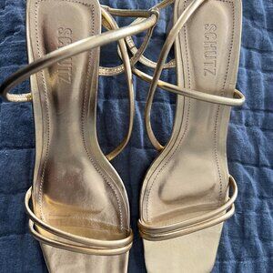 Schutz Gold Strappy Sandals